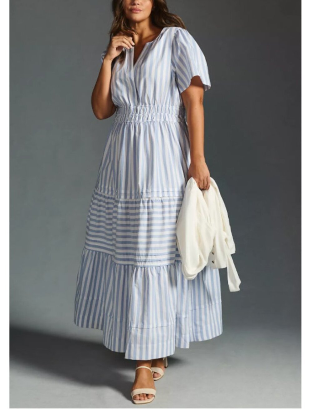 Anthropologie Somerset Striped Maxi Dress Sky Blue Ciel White Cotton Size Medium